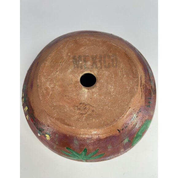 VTG Handmade Art Pottery Planter Terracotta Hand Painted SIGNED Made in Mexico - Picture 9 of 11